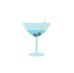 Glass with alcohol drink and olives. Vector illustration