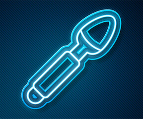 Glowing neon line Silver spoon icon isolated on blue background. Cooking utensil. Cutlery sign. Vector