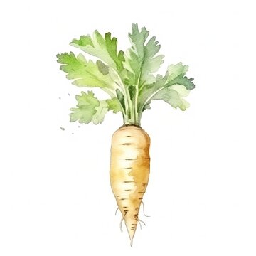 Fresh Organic Parsnip Vegetable Background, Square Watercolor Illustration. Healthy Vegetarian Diet. Ai Generated Soft Colored Watercolor Illustration with Delicious Juicy Parsnip Vegetable.