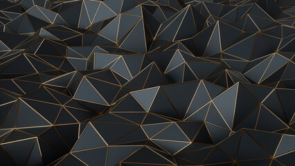 Black and gold 3d abstract background. Abstract background for presentation template. Parametric Low poly triangle. 3d rendering