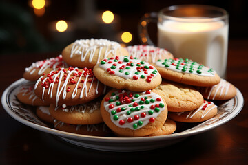 Obraz na płótnie Canvas Christmas Sugar Cookies with Royal Icing. AI generative.