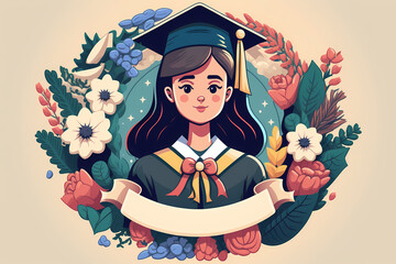 Graduation day concept - girl in graduation cap smiling and looking at camera