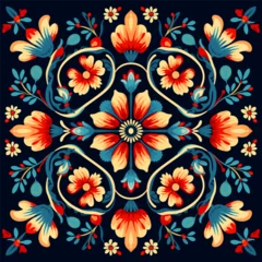 Meubelstickers Ethnic floral pattern traditional folk old ancient antique tribal ethnic. Ornate elegant luxury background symmetrical. © Kanisorn