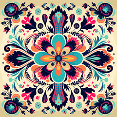 Ethnic floral pattern traditional folk old ancient antique tribal ethnic. Ornate elegant luxury background symmetrical.