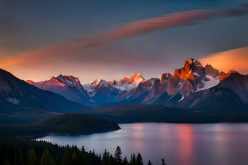 sun sets behind the majestic mountains,