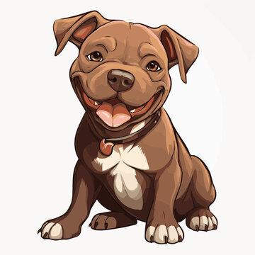 simple cartoon clipart pitbull dog white background