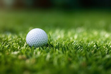 Obraz premium selective focus. white golf ball near hole on green grass good for background