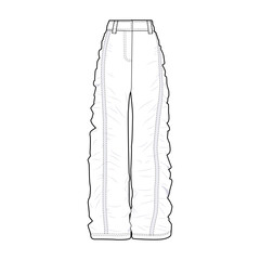 Ruched Drawstring Pants pants front view fashion flat sketch for Tech Pack. Trousers street style, CAD drawing, black and white, vector graphics for garment production apparel brand, womenswear