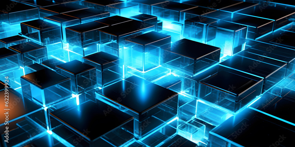 Canvas Prints futuristic cyberspace background, 3d style of data processing. futuristic technology. colorful cubes