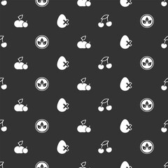 Set Fresh berries, Vegan food diet, Apple and No egg on seamless pattern. Vector