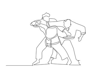two people close combat karate taekwondo aikido fight practice sport line art