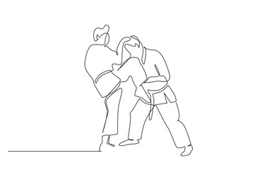 Fototapeta na wymiar two people close combat karate taekwondo aikido fight practice sport line art