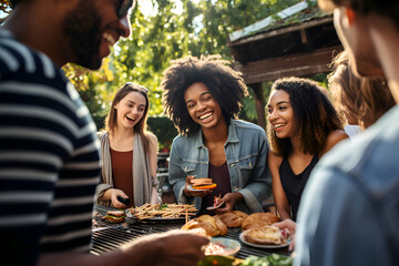 Friends are having a barbecue on a picnic, Generative AI