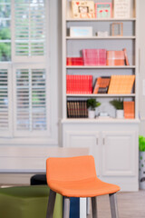 modern living room with bookshelf