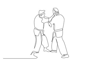 Fototapeta na wymiar two people close combat karate taekwondo aikido fight practice sport line art