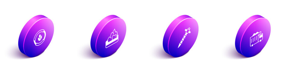 Set Isometric Soil analysis, Ore mining, Construction jackhammer and Mining dump truck icon. Vector