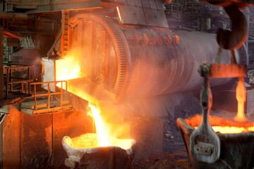 Pouring molten copper at a Copper Smelter in Chile