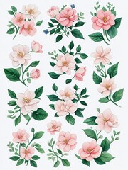 Floral set on white background, created with Generative AI technology.	
