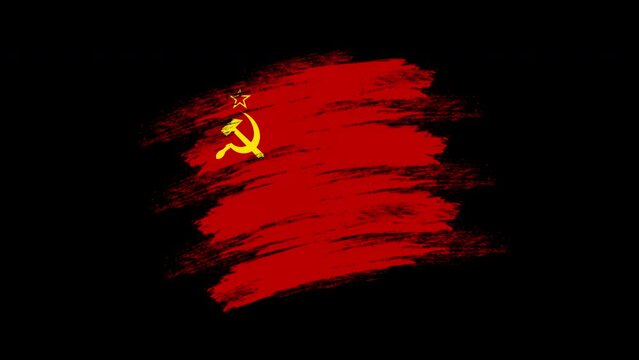 4K Paint Brush Soviet Union Flag with Alpha Channel. Waving Brushed Soviets Banner. Transparent Background Texture Fabric Pattern High Detail.