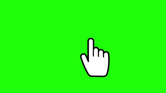 animation template. hand icon touching screen on green background