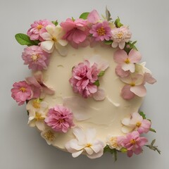 vintage cake with pink flowers, generated ai