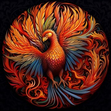 Phoenix -rise from the ashes- kaleidoscope of color, fantasy firebird. 