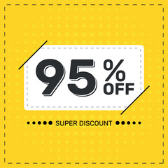 95% OFF. Super Discount. Discount Promotion Special Offer.  95% Discount. Yellow Square Banner Template.