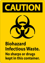 Caution Label Biohazard Infectious Waste, No Sharps Or Drugs Kept In This Container