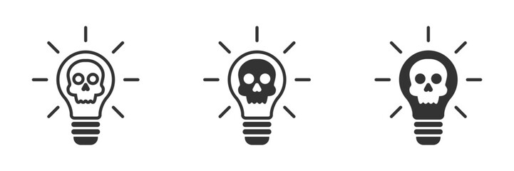 Light bulb icon with skull symbol inside. Vector illustration.