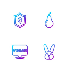 Set line Animal cruelty free, Vegan food diet, and Pear. Gradient color icons. Vector
