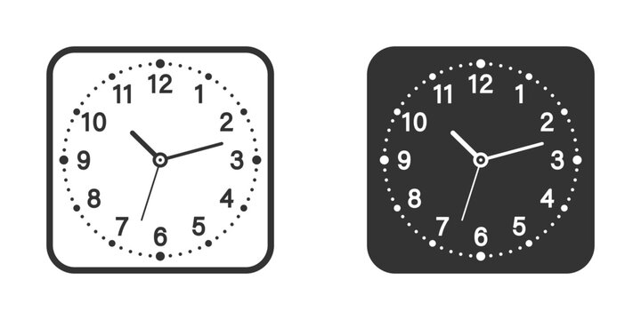 Square clock face icon. Vector illustration.