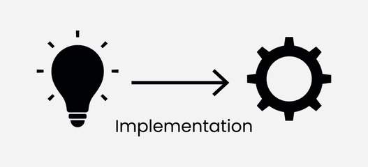 implementation design vector, gears and light bulb