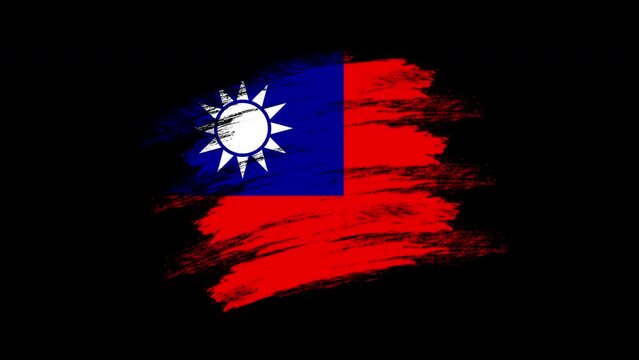 4K Paint Brush Taiwan Flag with Alpha Channel. Waving Brushed Taiwanese Banner. Transparent Background Texture Fabric Pattern High Detail.