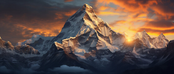 Landscape photo of Mt. Everest at sunset