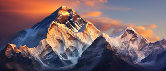 Landscape photo of Mt. Everest at sunset - obrazy, fototapety, plakaty
