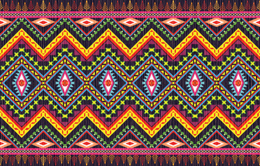 Geometric ethnic oriental pattern traditional Design for background,carpet,wallpaper,clothing,wrapping,Batik,fabric,Vector embroidery style, colorful, indan, mexican. 