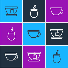 Set line Cup with tea bag, of and Mate icon. Vector