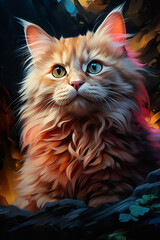 A painting of a cat sitting on a rock. Generative AI.