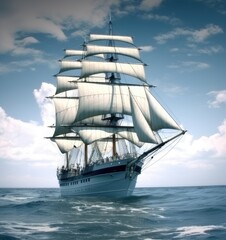 Obraz na płótnie Canvas Sailing ship on a sea cruise. Yachting. Travel. Created with Generative AI technology.