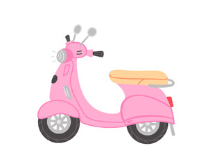 Fototapeta na wymiar Pink moped, motobike, scooter. Vector Illustration for printing, backgrounds, covers and packaging. Image can be used for greeting cards, posters, stickers and textile. Isolated on white background.