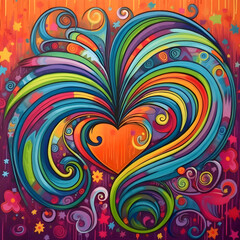 Fototapeta na wymiar Abstract colorful heart with many decorations.