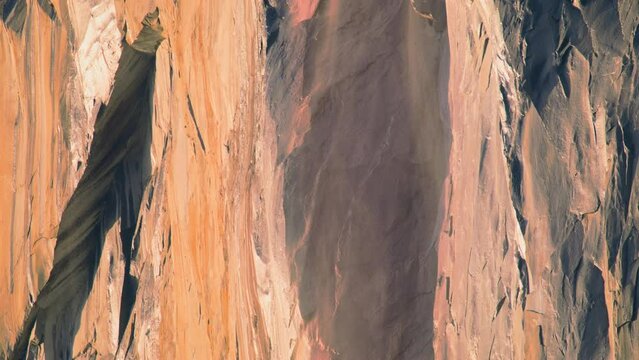 Natural scenery of Horsetail fall in Yosemite National Park, California, USA. Yosemite Firefall on the top of El Capitan rock formation. Wonderful geological phenomenon in winter season, 4k footage 