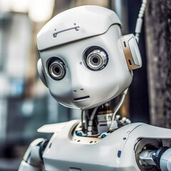 Weißer humanoider Roboter denkt nach, Generative AI