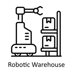 Robotic Warehouse Outline Icon Design illustration. Smart Industries Symbol on White background EPS 10 File