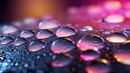 Realistic small water drops on the surface of something. Rainy day. Generative AI. Illustration for banner, poster, cover, brochure or presentation.