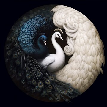 Two Peacocks- Yin & Yang symbol, balance of energy, embrace.
