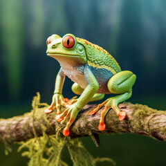 Fototapeta premium Europäischer grüner Laubfrosch ( Hyla arborea), natürliche Umgebung, Generative AI