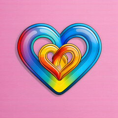 Braided rainbow outlines of hearts on a solid background.