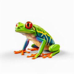 Obraz premium Rotaugenlaubfrosch (Agalychnis callidryas) vor weißem Hintergrund, Generative AI