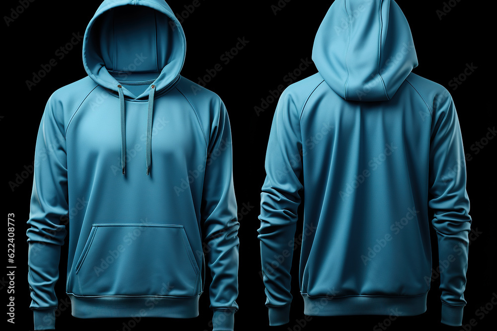 Wall mural A blue hoodie on a black background. Generative AI. Mockup with space for your design or logo. - Wall murals